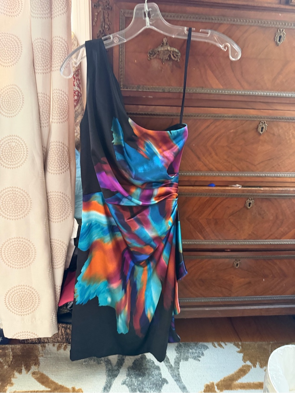 London Style One-Shoulder Abstract Multicolor Dress